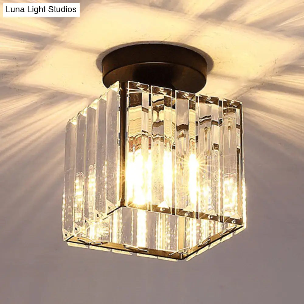 Clear Striped Glass Ceiling Light For Modern Semi-Flush Bedroom Illumination