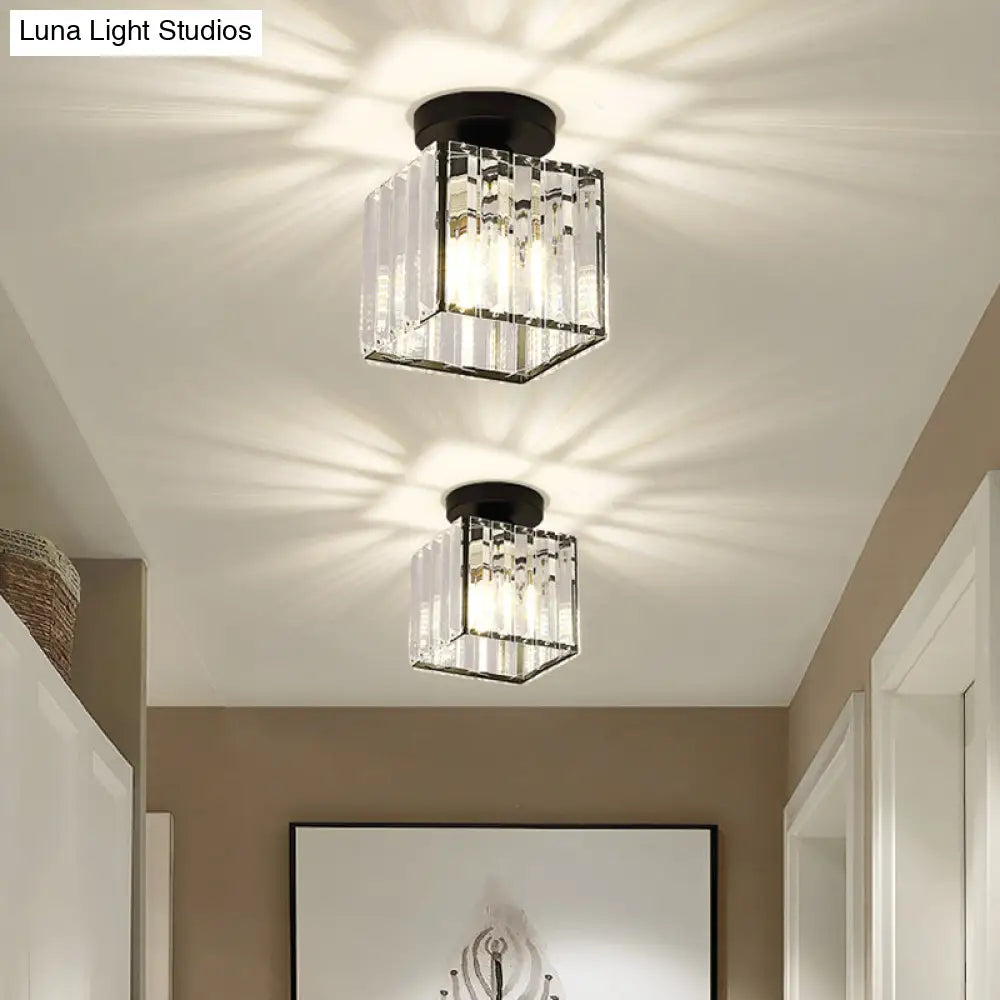 Clear Striped Glass Ceiling Light For Modern Semi-Flush Bedroom Illumination