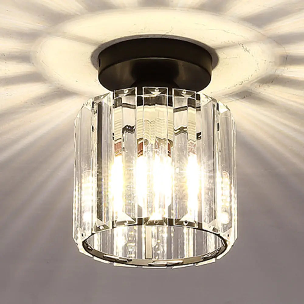 Clear Striped Glass Ceiling Light For Modern Semi-Flush Bedroom Illumination Black / Round