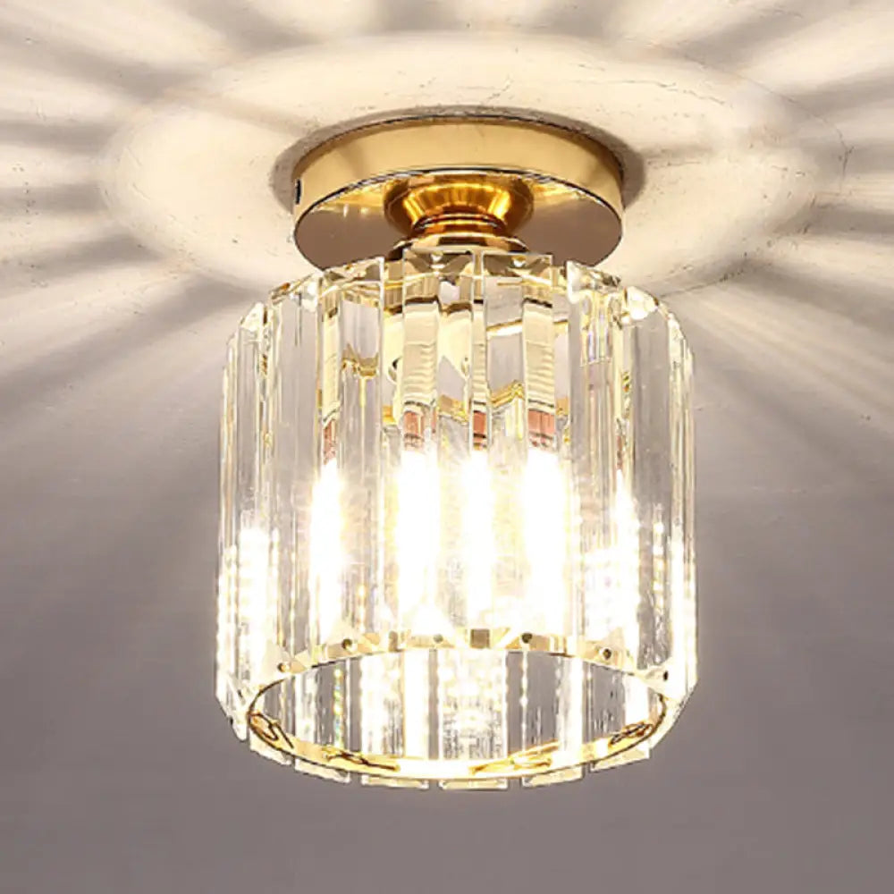 Clear Striped Glass Ceiling Light For Modern Semi-Flush Bedroom Illumination Gold / Round