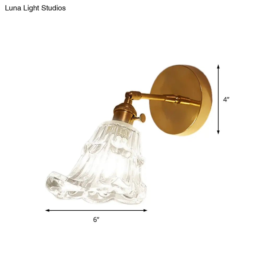 Clear Textured Glass Brass Sconce Light - Art Deco Industrial Wall Lamp