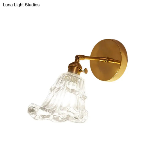 Clear Textured Glass Brass Sconce Light - Art Deco Industrial Wall Lamp