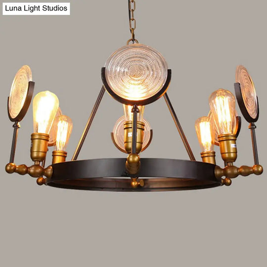 Clear Textured Glass Chandelier Lighting: Industrial Pendant With 6/8 Lights In Brass For Dining