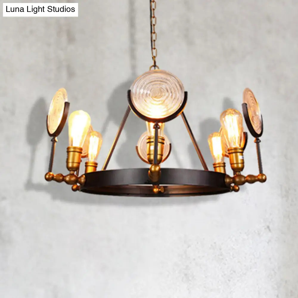 Clear Textured Glass Chandelier Lighting: Industrial Pendant With 6/8 Lights In Brass For Dining