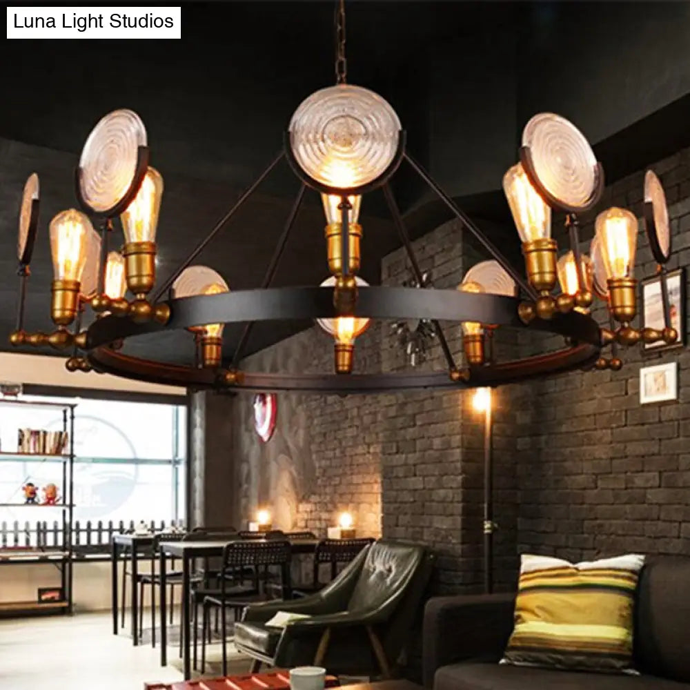 Clear Textured Glass Chandelier Lighting: Industrial Pendant With 6/8 Lights In Brass For Dining