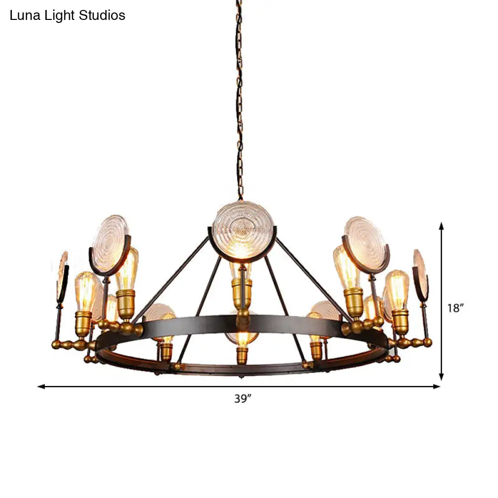 Clear Textured Glass Chandelier Lighting: Industrial Pendant With 6/8 Lights In Brass For Dining