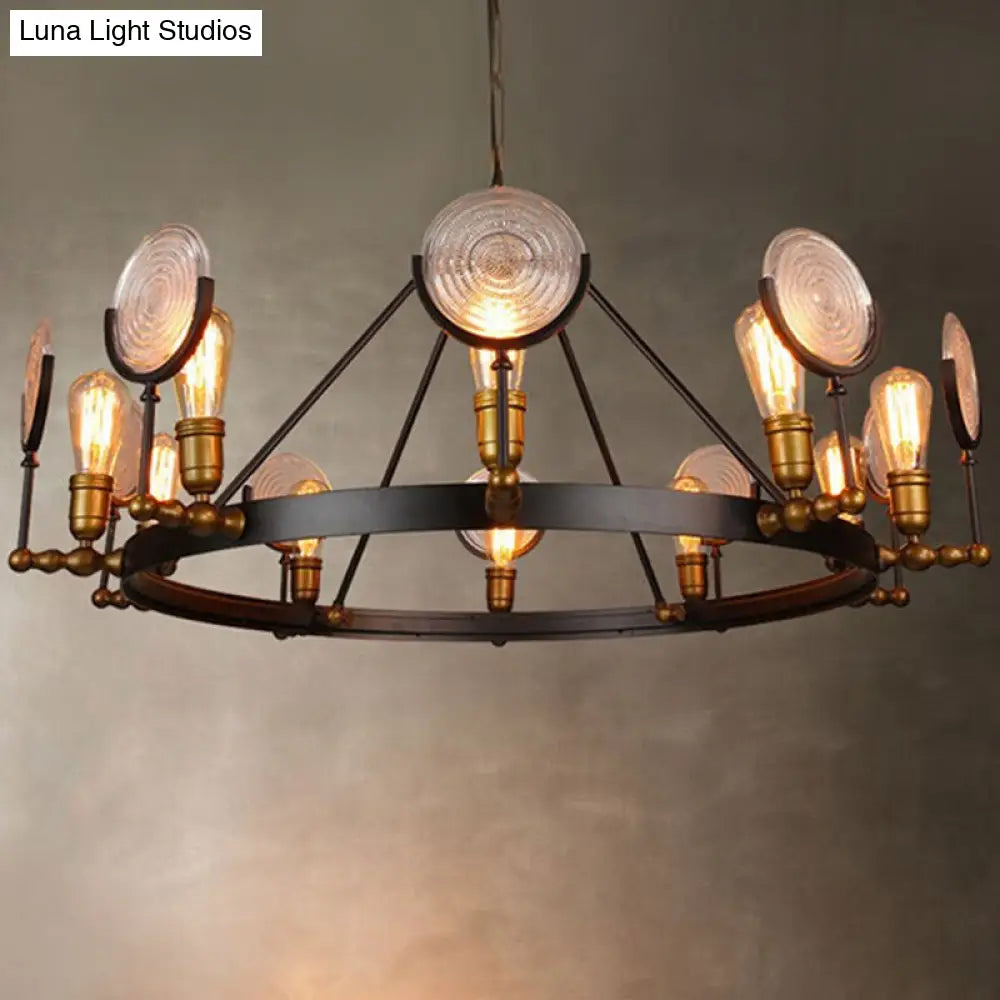 Clear Textured Glass Chandelier Lighting: Industrial Pendant With 6/8 Lights In Brass For Dining