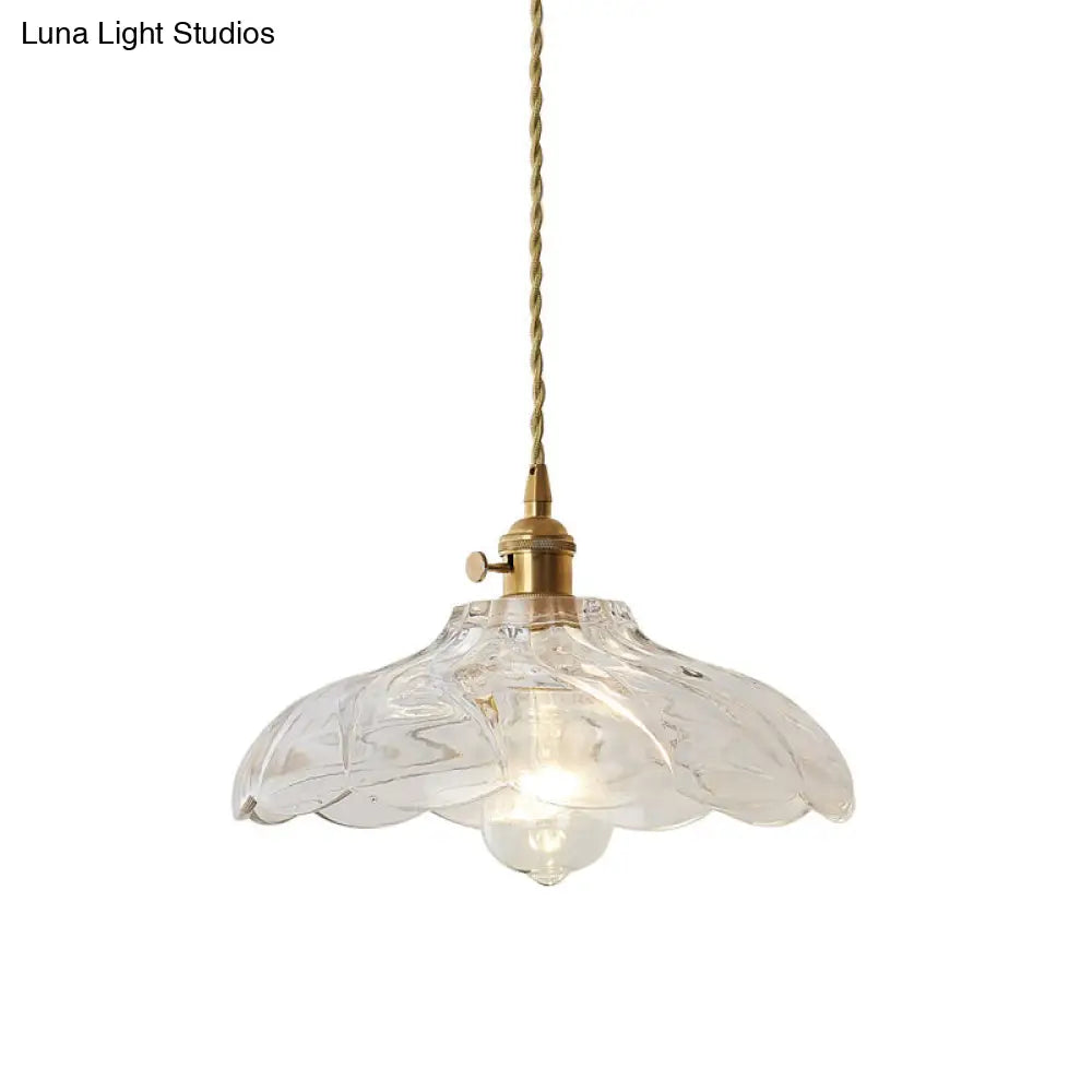 Modern Clear Textured Glass Dome Pendant Light - Kitchen Hanging Lamp With 1 Bulb And Cord