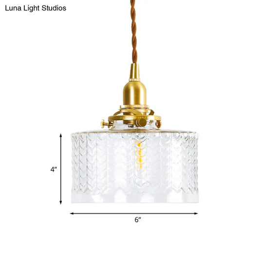 Clear Textured Glass Pendant Light - Colonialist Style 6/8 W 1 Head Gold Finish