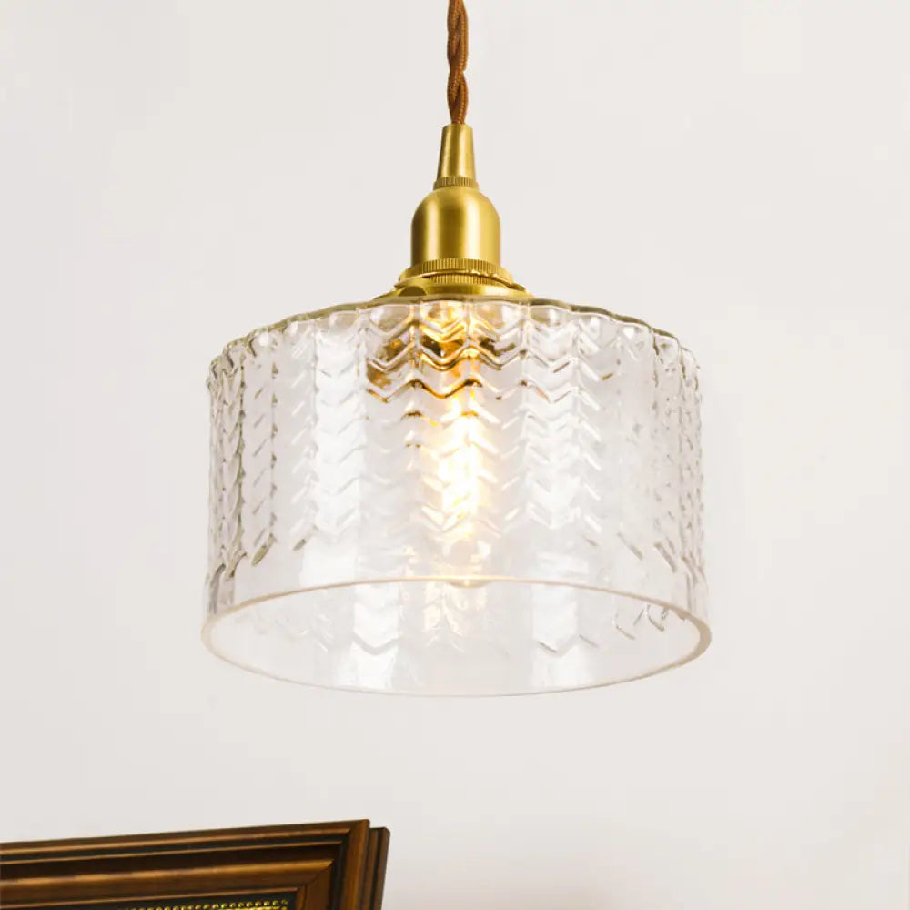 Clear Textured Glass Pendant Light - Colonialist Style 6/8 W 1 Head Gold Finish / 8