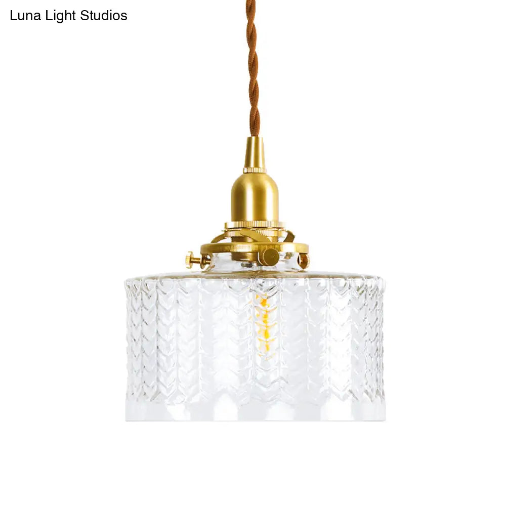 Clear Textured Glass Pendant Light - Colonialist Style 6/8 W 1 Head Gold Finish