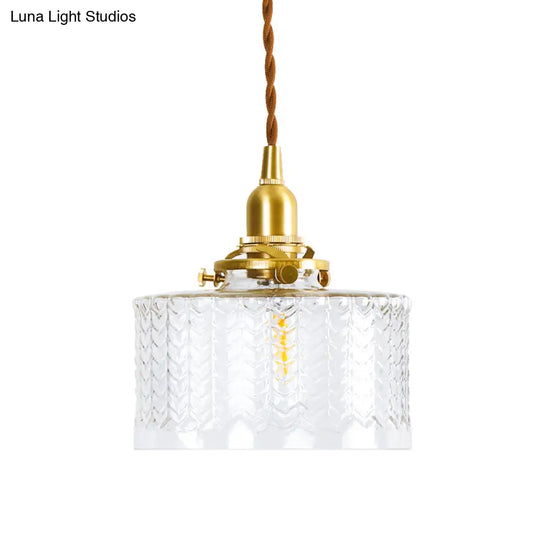 Clear Textured Glass Pendant Light - Colonialist Style 6/8 W 1 Head Gold Finish