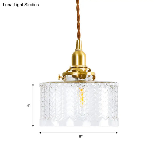 Clear Textured Glass Pendant Light - Colonialist Style 6/8 W 1 Head Gold Finish