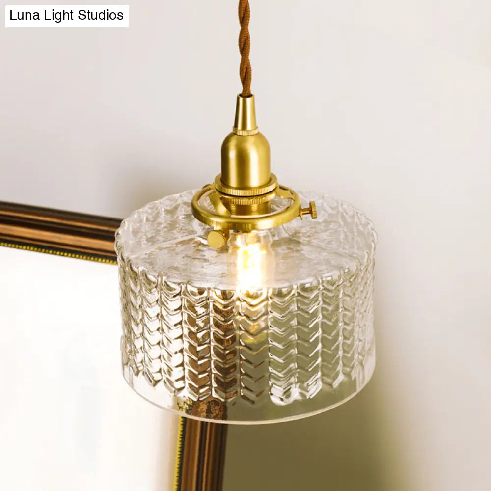 Clear Textured Glass Pendant Light - Colonialist Style 6/8 W 1 Head Gold Finish