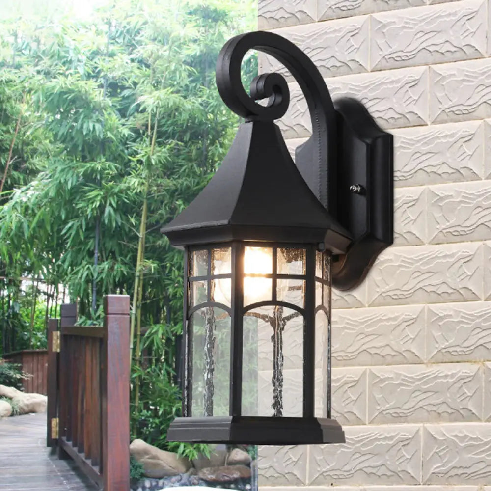 Clear Water Glass Sconce - Farmhouse Black/Bronze Wall Mounted Light Pavilion Courtyard Black