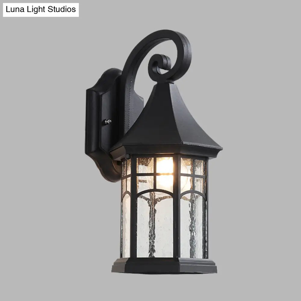 Clear Water Glass Sconce - Farmhouse Black/Bronze Wall Mounted Light Pavilion Courtyard