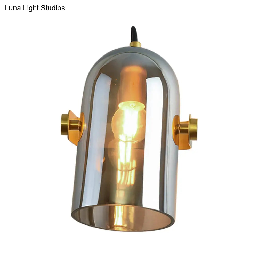 Cloche Sconce Light With Amber/Blue/Smoke Gray Glass In Retro Brass Finish - Bedroom Wall Mount