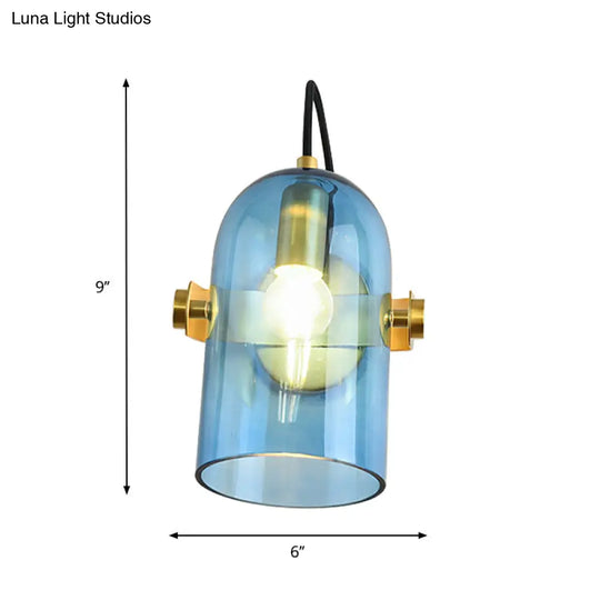 Cloche Sconce Light With Amber/Blue/Smoke Gray Glass In Retro Brass Finish - Bedroom Wall Mount