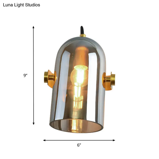 Cloche Sconce Light With Amber/Blue/Smoke Gray Glass In Retro Brass Finish - Bedroom Wall Mount