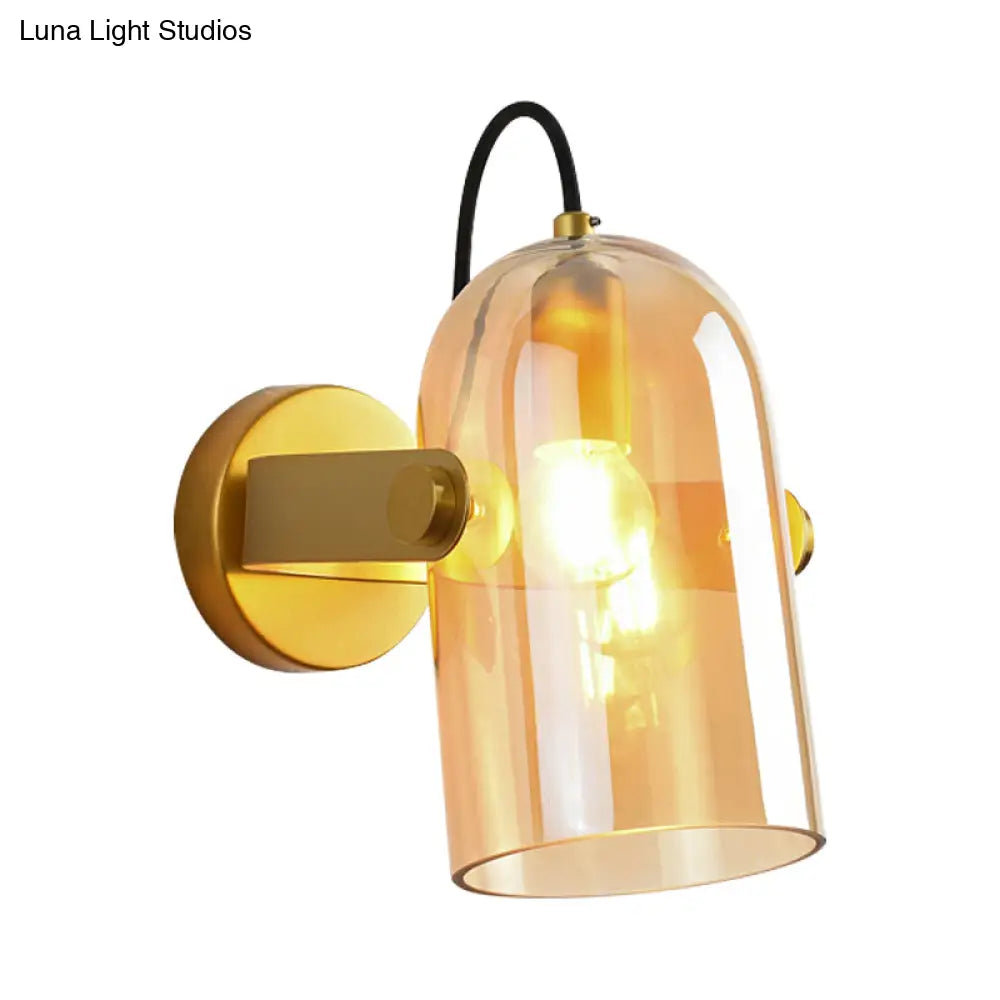 Cloche Sconce Light With Amber/Blue/Smoke Gray Glass In Retro Brass Finish - Bedroom Wall Mount