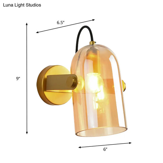 Cloche Sconce Light With Amber/Blue/Smoke Gray Glass In Retro Brass Finish - Bedroom Wall Mount