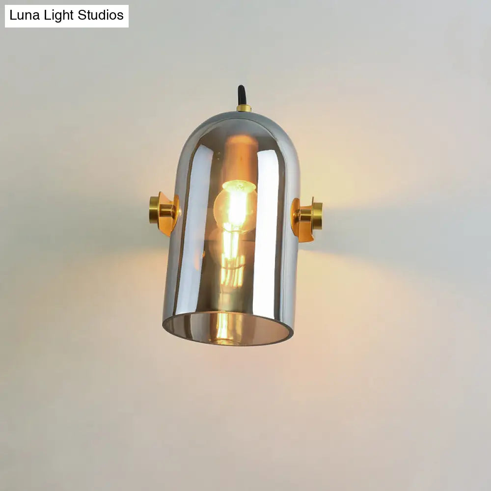 Cloche Sconce Light With Amber/Blue/Smoke Gray Glass In Retro Brass Finish - Bedroom Wall Mount