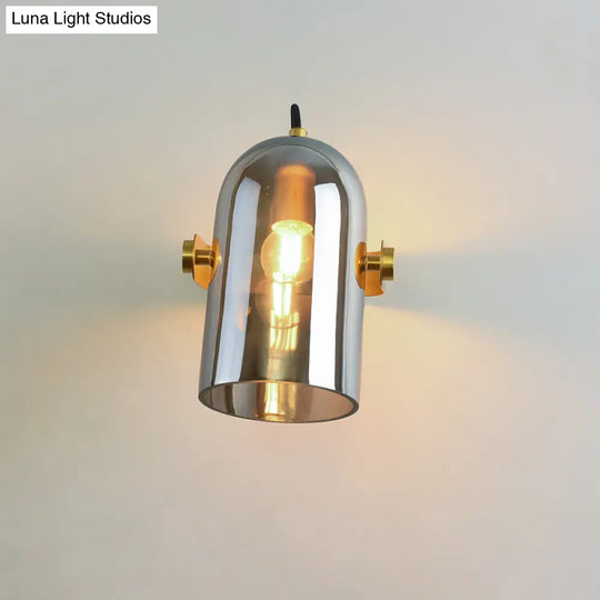 Cloche Sconce Light With Amber/Blue/Smoke Gray Glass In Retro Brass Finish - Bedroom Wall Mount