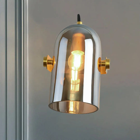 Cloche Sconce Light With Amber/Blue/Smoke Gray Glass In Retro Brass Finish - Bedroom Wall Mount