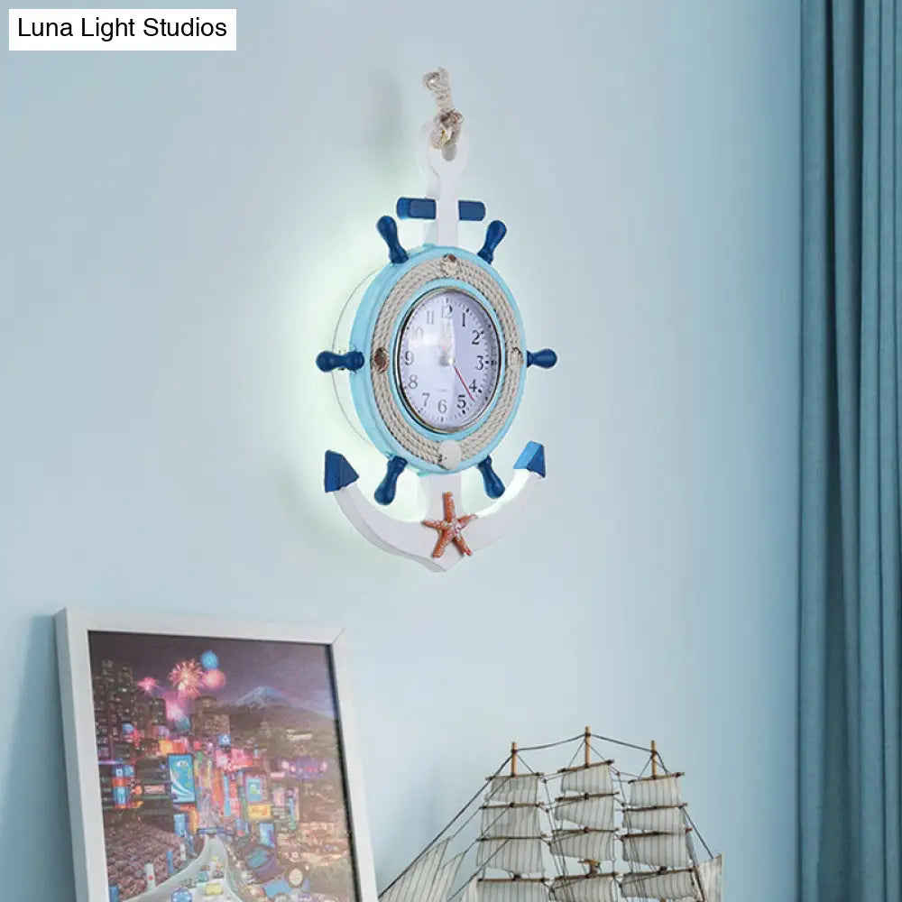 Clock Design Kids Blue Led Wall Sconce With Warm/White Light By Rudder Lighting