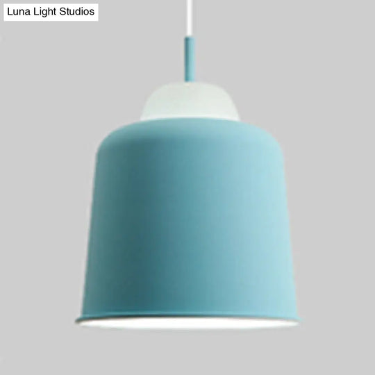 Macaron Loft Cloth Shop Pendant Light - Adjustable Height Metal Shade 1 Head Hanging Lamp Blue