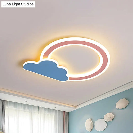 Cloud And Loop Flushmount Lamp For Kids Room Blue/Pink Finish Minimalist Led Acrylic Lighting Pink