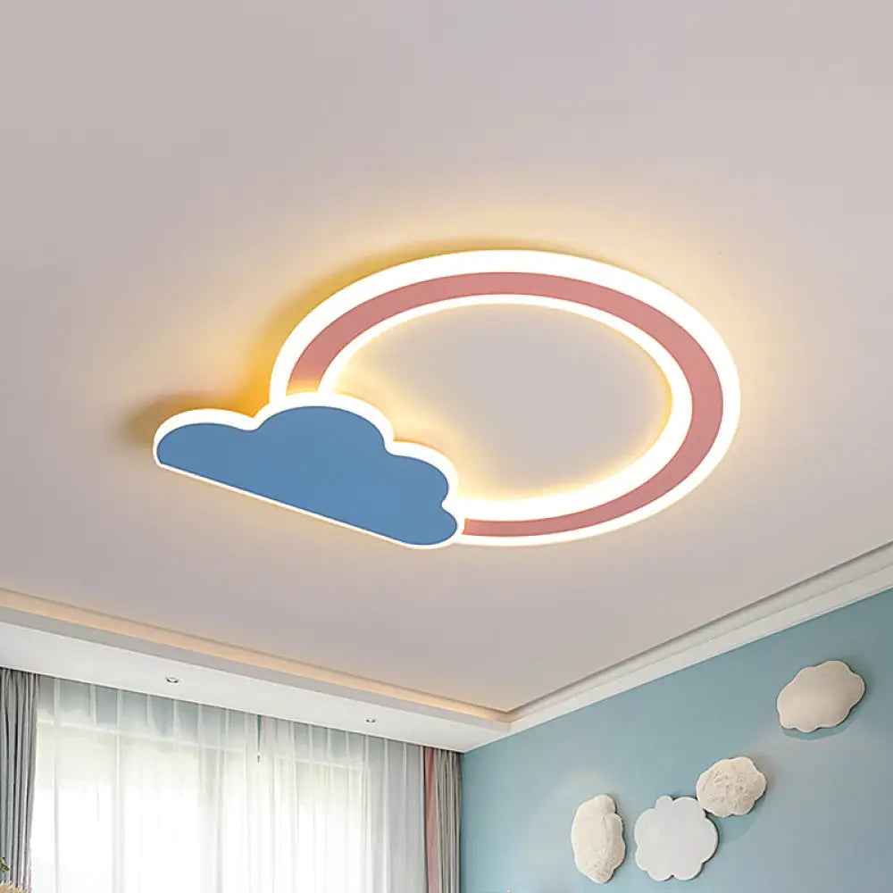 Cloud And Loop Flushmount Lamp For Kids Room – Blue/Pink Finish Minimalist Led Acrylic Lighting Pink