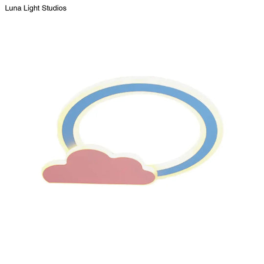 Cloud And Loop Flushmount Lamp For Kids Room Blue/Pink Finish Minimalist Led Acrylic Lighting