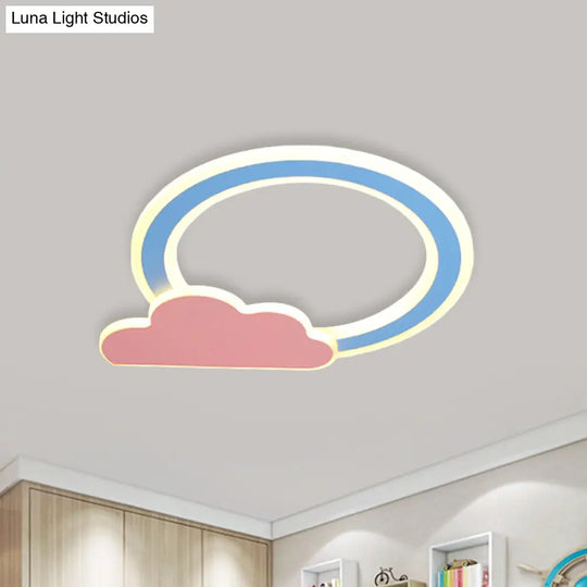 Cloud And Loop Flushmount Lamp For Kids Room Blue/Pink Finish Minimalist Led Acrylic Lighting