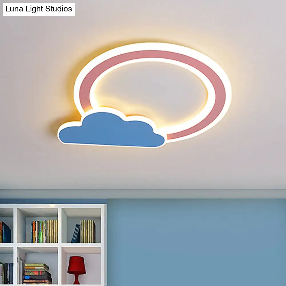 Cloud And Loop Flushmount Lamp For Kids Room Blue/Pink Finish Minimalist Led Acrylic Lighting