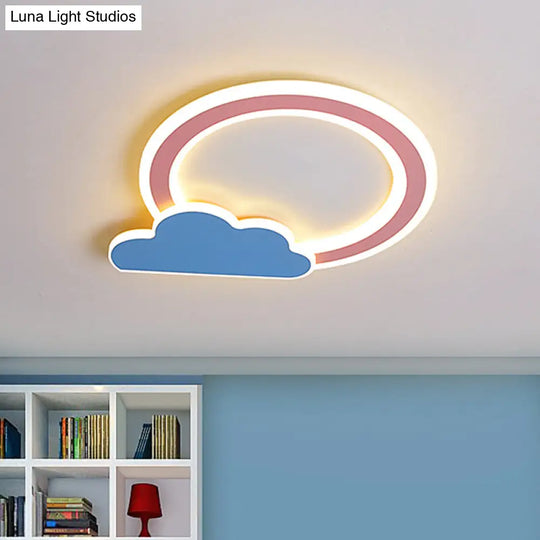 Cloud And Loop Flushmount Lamp For Kids Room Blue/Pink Finish Minimalist Led Acrylic Lighting