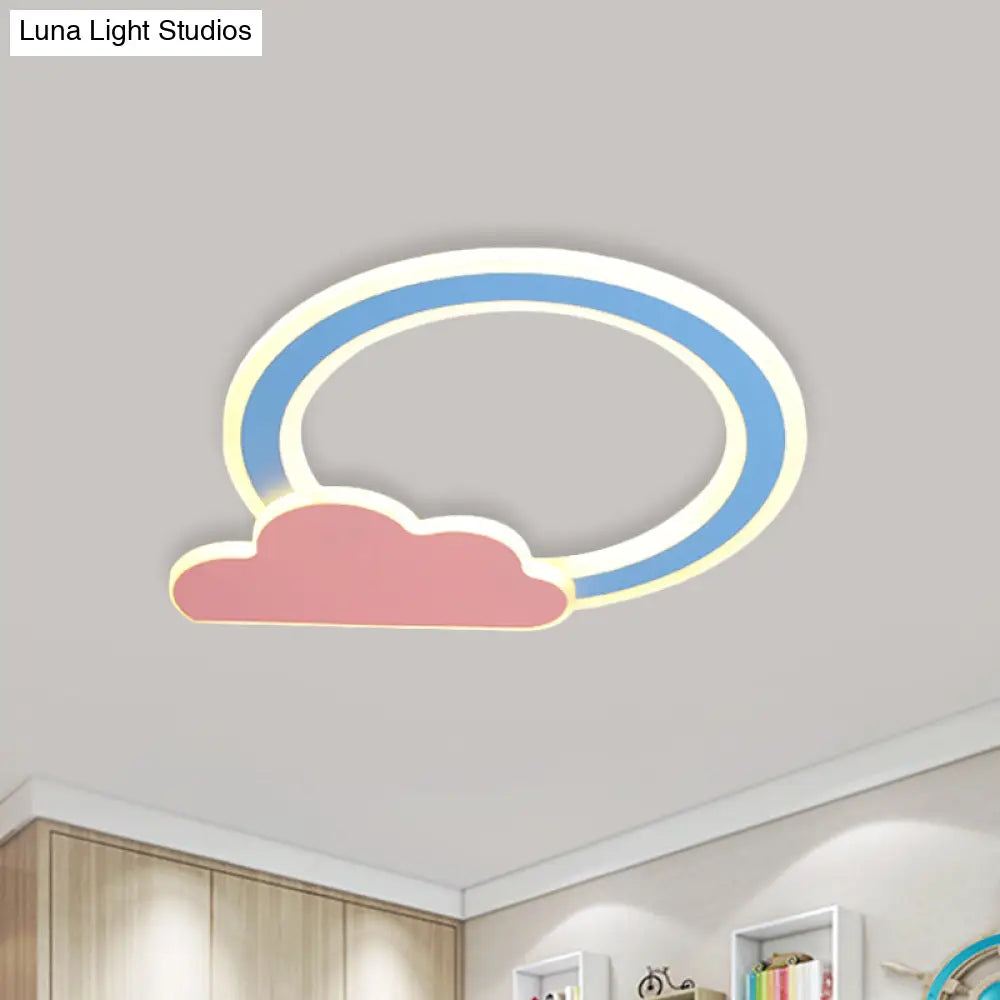 Cloud And Loop Flushmount Lamp For Kids Room – Blue/Pink Finish Minimalist Led Acrylic Lighting