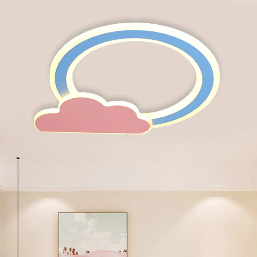 Cloud And Loop Flushmount Lamp For Kids Room – Blue/Pink Finish Minimalist Led Acrylic Lighting Blue