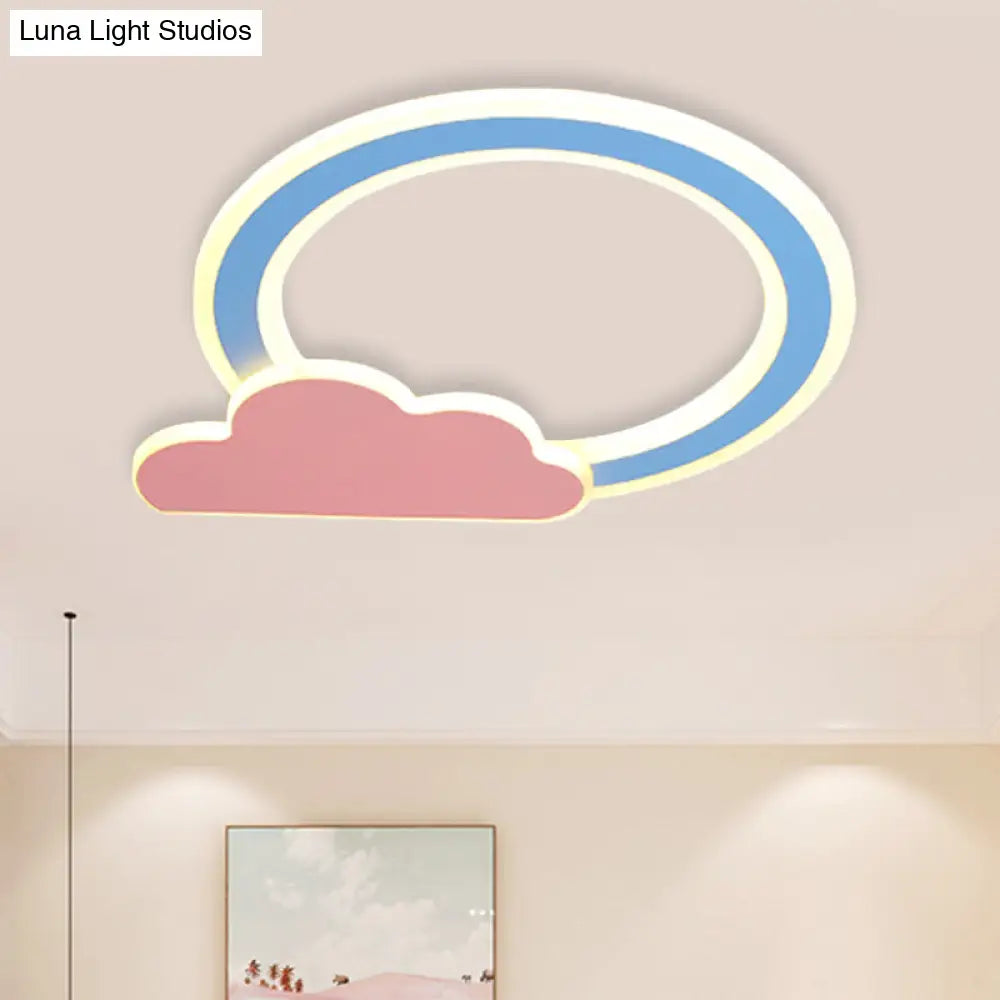 Cloud And Loop Flushmount Lamp For Kids Room Blue/Pink Finish Minimalist Led Acrylic Lighting Blue