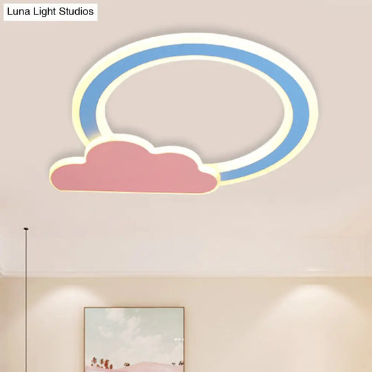 Cloud And Loop Flushmount Lamp For Kids Room Blue/Pink Finish Minimalist Led Acrylic Lighting Blue