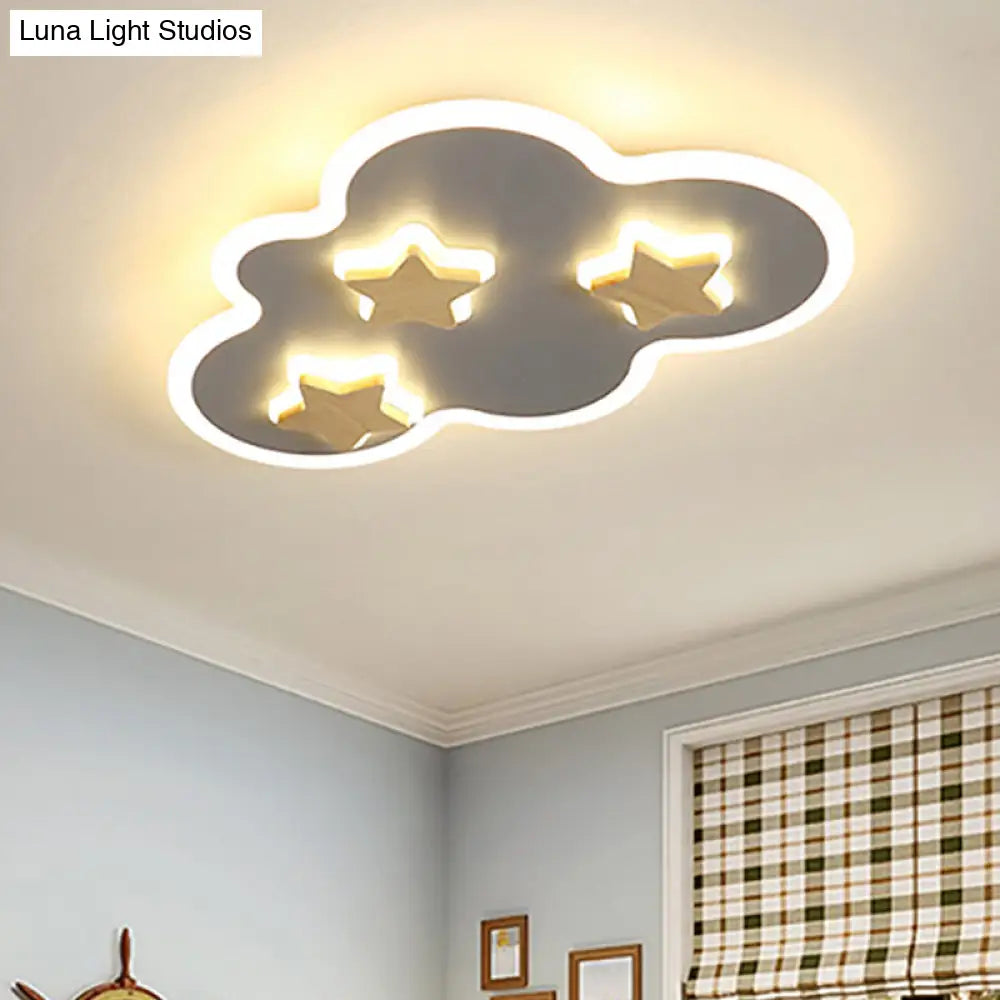 Cloud And Star Acrylic Flush Mount Ceiling Light For Kids Bedroom - Art Deco Fixture Grey / 19 Warm