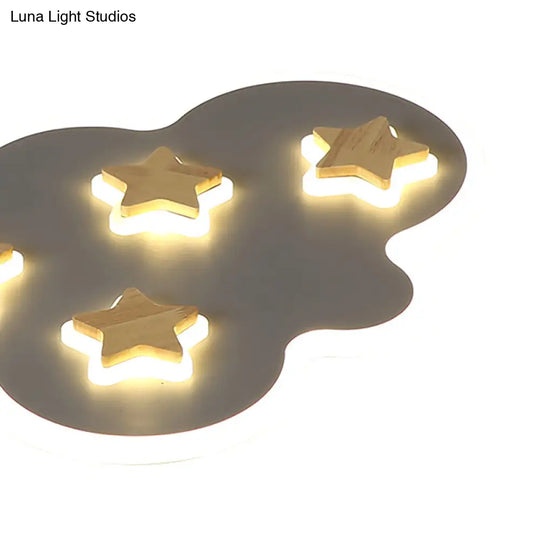 Cloud And Star Acrylic Flush Mount Ceiling Light For Kids Bedroom - Art Deco Fixture