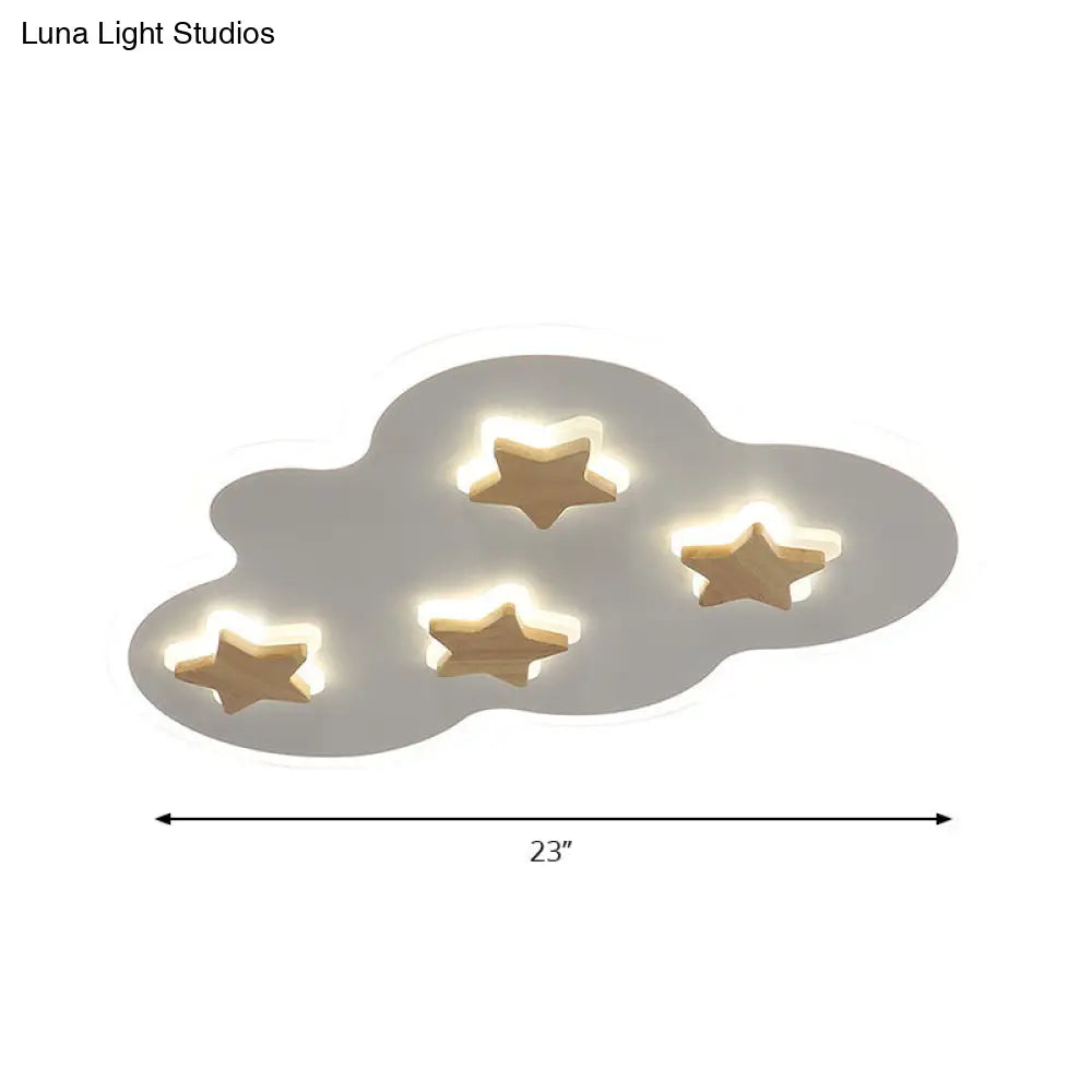 Cloud And Star Acrylic Flush Mount Ceiling Light For Kids Bedroom - Art Deco Fixture