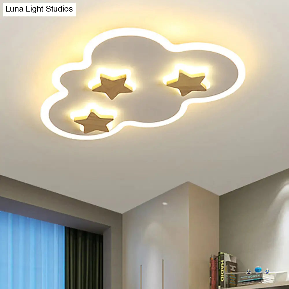 Cloud And Star Acrylic Flush Mount Ceiling Light For Kids Bedroom - Art Deco Fixture