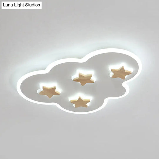 Cloud And Star Acrylic Flush Mount Ceiling Light For Kids Bedroom - Art Deco Fixture White / 23