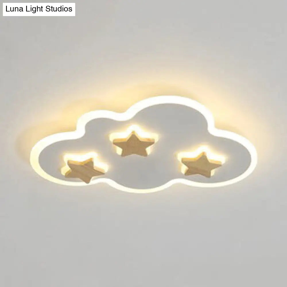 Cloud And Star Acrylic Flush Mount Ceiling Light For Kids Bedroom - Art Deco Fixture White / 19 Warm