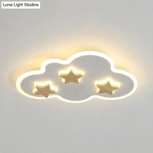 Cloud And Star Acrylic Flush Mount Ceiling Light For Kids Bedroom - Art Deco Fixture White / 19 Warm