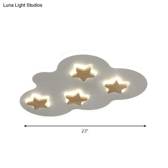 Cloud And Star Acrylic Flush Mount Ceiling Light For Kids’ Bedroom - Art Deco Fixture
