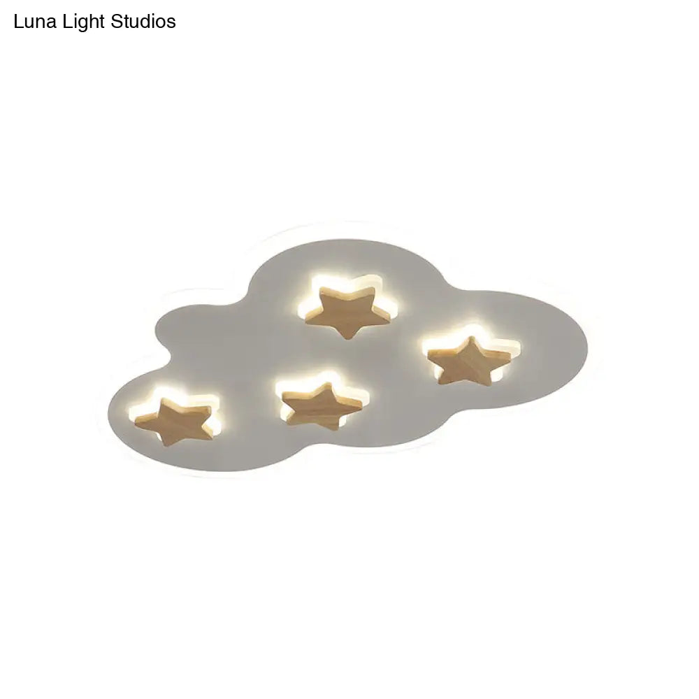 Cloud And Star Acrylic Flush Mount Ceiling Light For Kids Bedroom - Art Deco Fixture