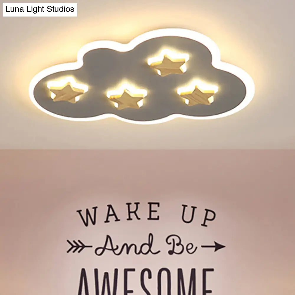 Cloud And Star Acrylic Flush Mount Ceiling Light For Kids Bedroom - Art Deco Fixture Grey / 23 Warm